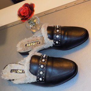 Fur Slide Mules Black Slip on Shoes Women's Size 9